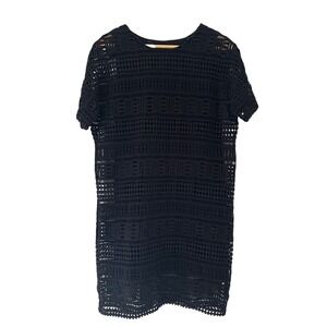 VINCE Black Crochet Lace Shift Dress Sz M